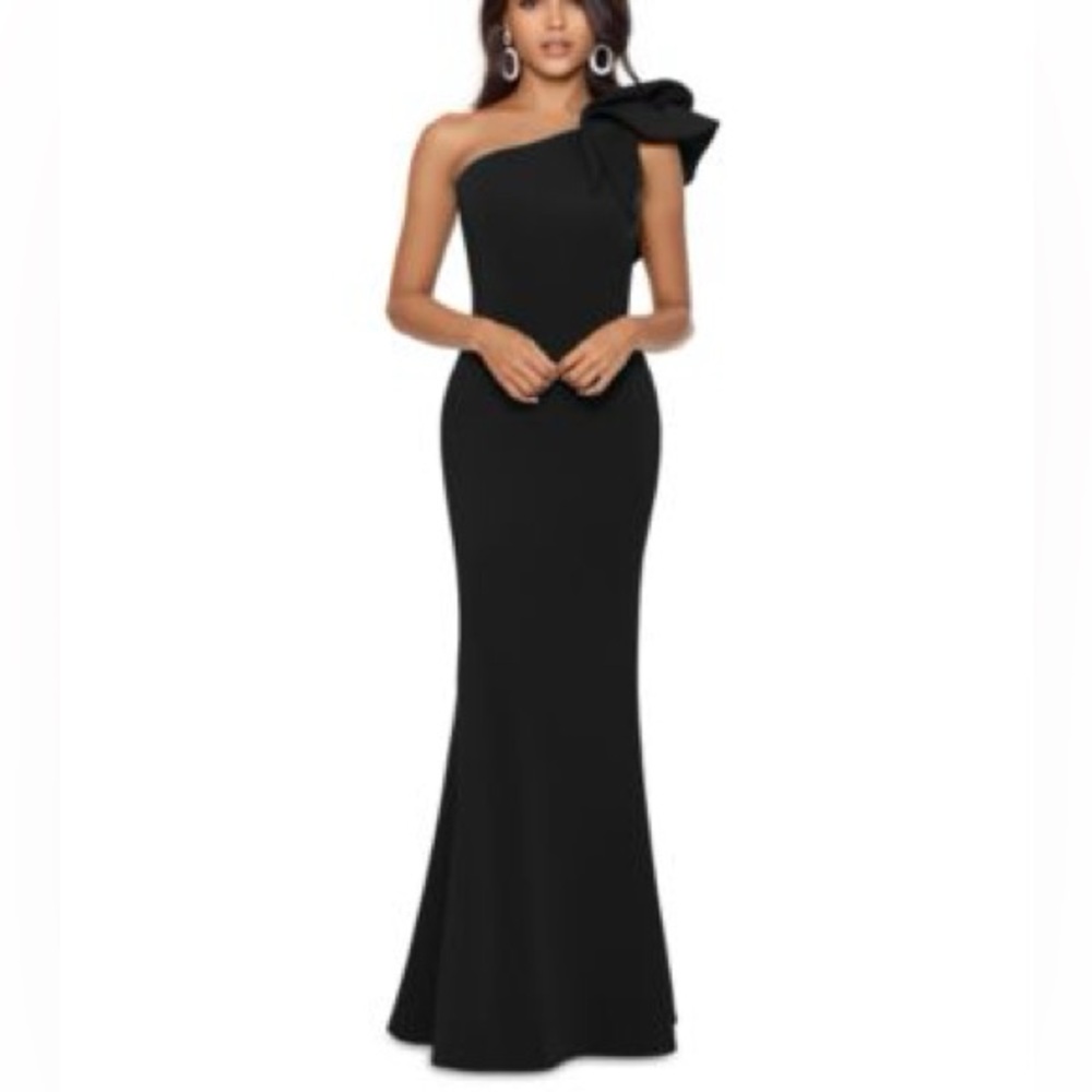 Betsy & Adam Black One Shoulder Dress
